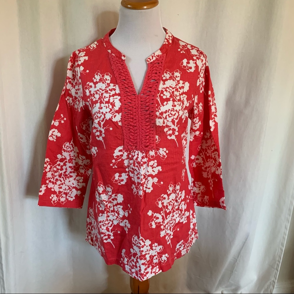 Boden red floral tunic top